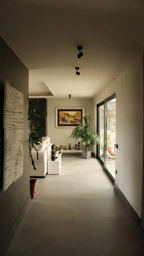 Pasillo de entrada hacia el salón · casa de hormigón en Valdemorillo