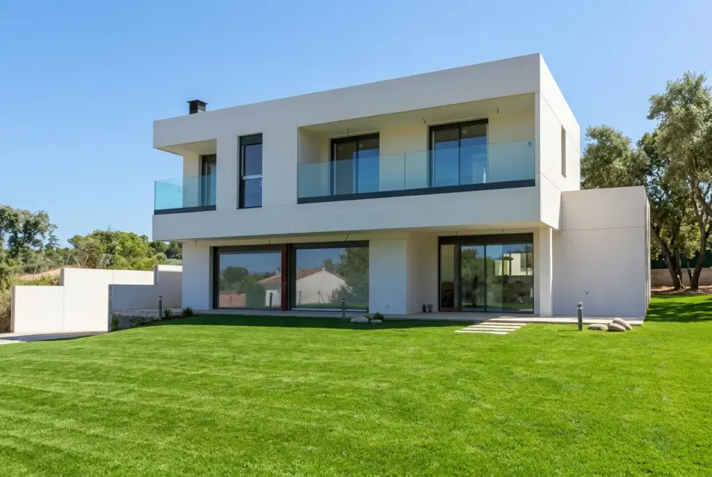 Detalle de fachada frontal de vivienda de muros prefabricados de hormigón