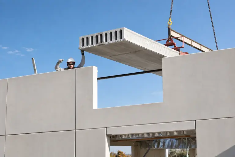 Detalle de ensamblaje de losa alveolar en vivienda de hormigón
