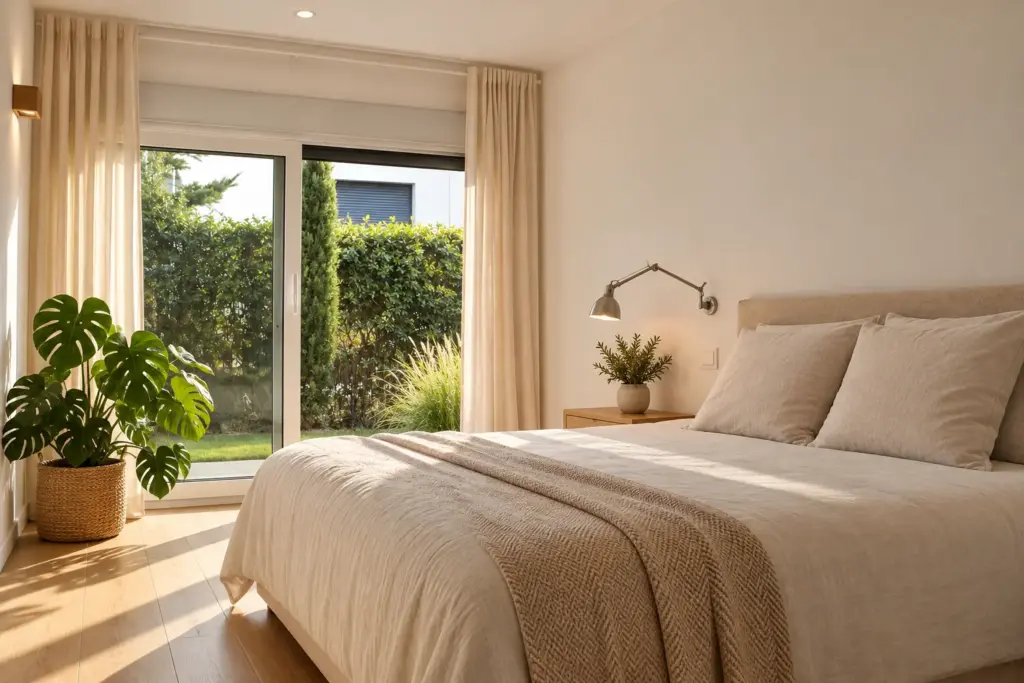Dormitorio escandinavo bañado por el sol
