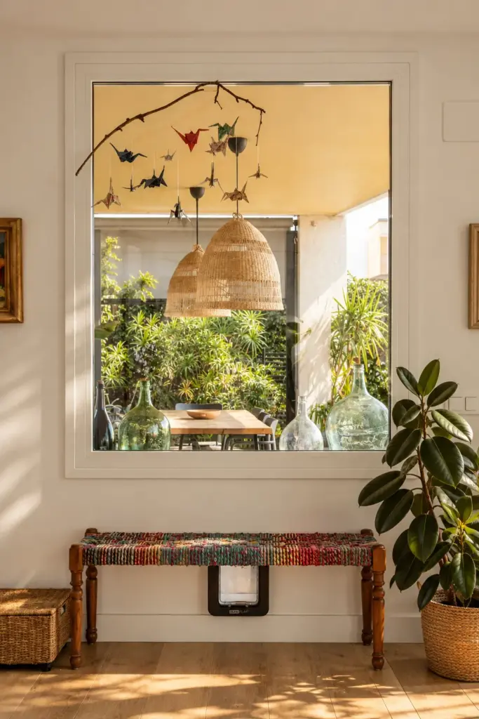 Rincón bohemio con ventana al jardín