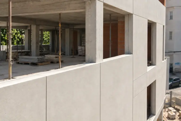 Fachada hormigón con construcción tradicional